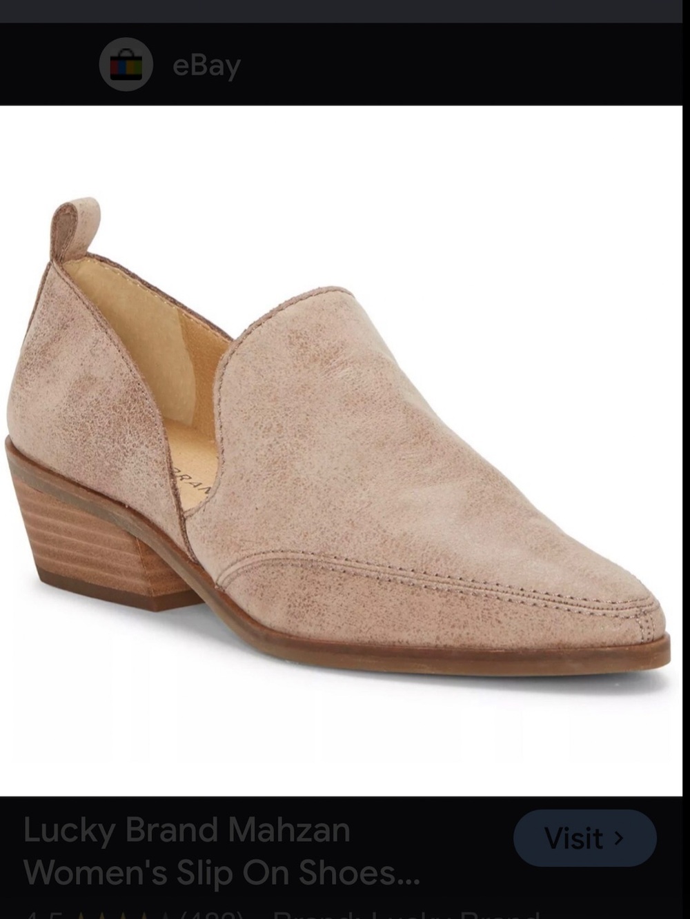 NELucky Brand Blush Taupe Pointed Slip-On Mule  Stacked Heel Side Cutouts SZ 6.5